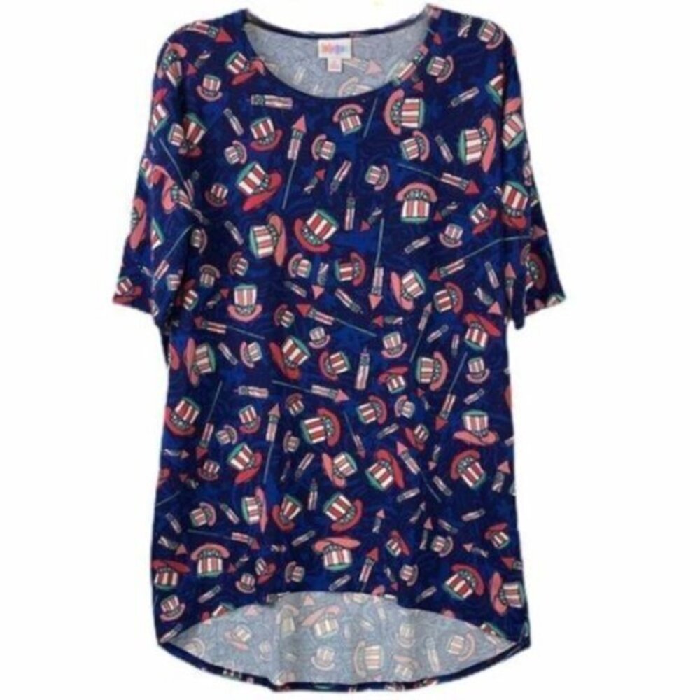 LuLaRoe Patriotic America Hat 4th of July Irma Shirt Blouse Size Med EUC #6161